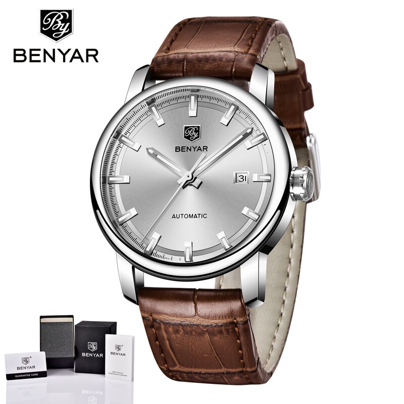 BENYAR mannen Horloges Automatische/Mechanische/Luxe/Horloge mannen Roestvrij Staal Waterdichte Horloge Mannen Klok relogio Masculino: L-White