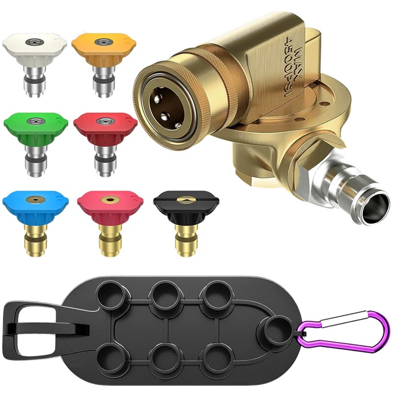 Pressure Washer Pivoting Coupler,9Pcs Pressure Washer Tips Set with a Connecting Pivoting Coupler, Nozzle,Holder,1/4Plug: Default Title