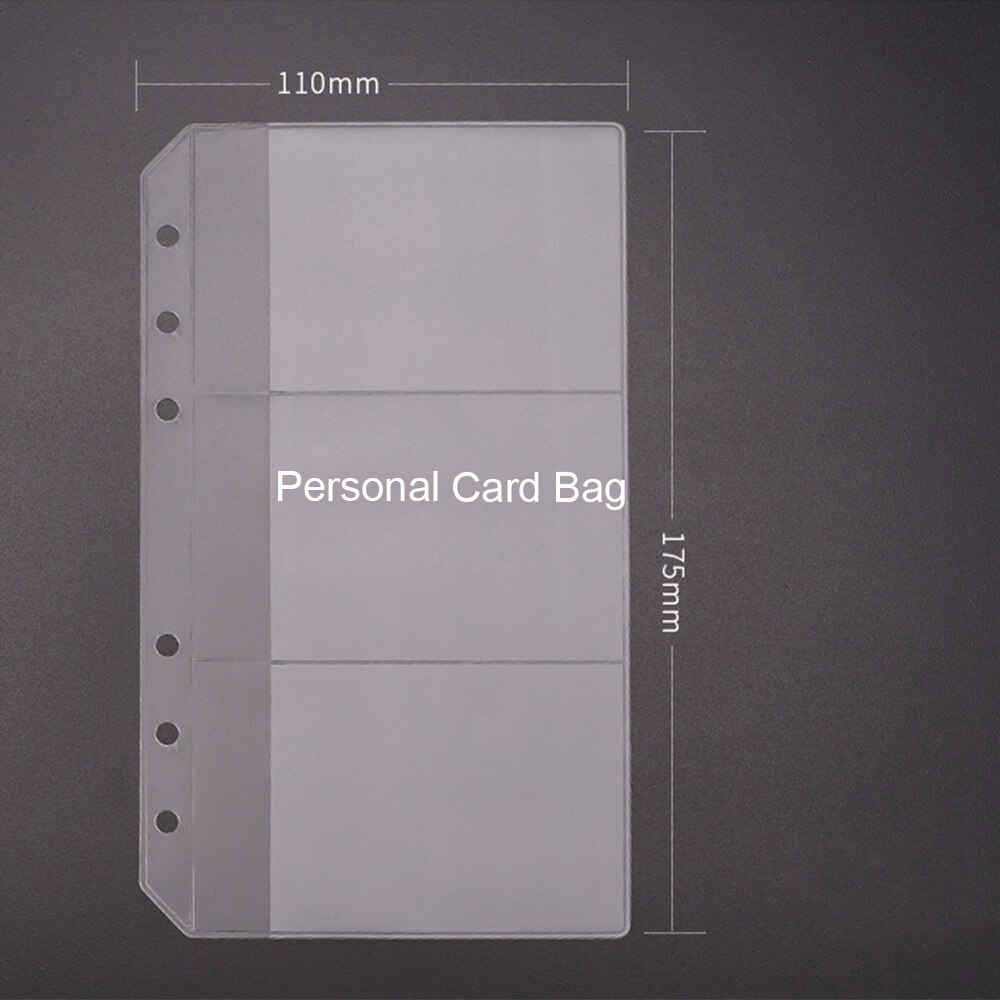 Gennemsigtig pvc-opbevaringskortholder til  a5 personlige  a7 bindere ringe notesbog 6 hul lynlås taske pose dagbog planlægning tilbehør: Personlig kortpose