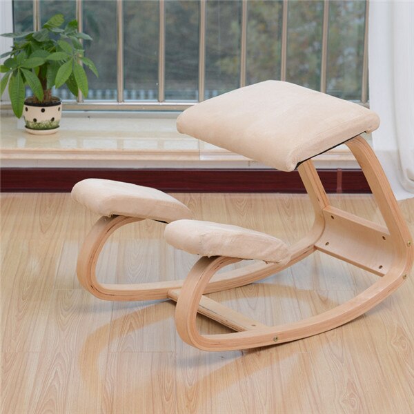 Original Ergonomic Kneeling Chair Stool Home Office Furniture Ergonomic Rocking Wooden Kneeling Computer Posture Chair: Suede Pink