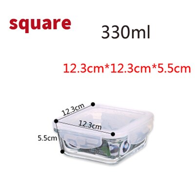 Glass Food Storage Container Bento Lunch Box Storage Box Food Storage Microwave Refrigerator Safety 100% Airtight Leakproof: square 330 ml
