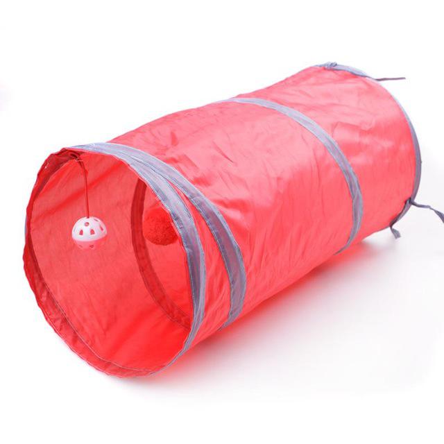 Pet Tunnel Game Cat Color Camouflage Tunnel Funny Cat Long Tunnel Kitten Play Toy Foldable Big Cat Toys Game Tunnel 50x25cm: Red