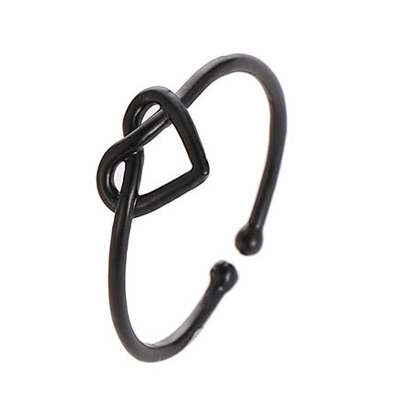 Seaside Wedding Couples Bruid Hollow Out Hart Valentines Zilveren Kruis 1PC Golden Verstelbare Zwarte Open Ring Knoop Graceful: Zwart