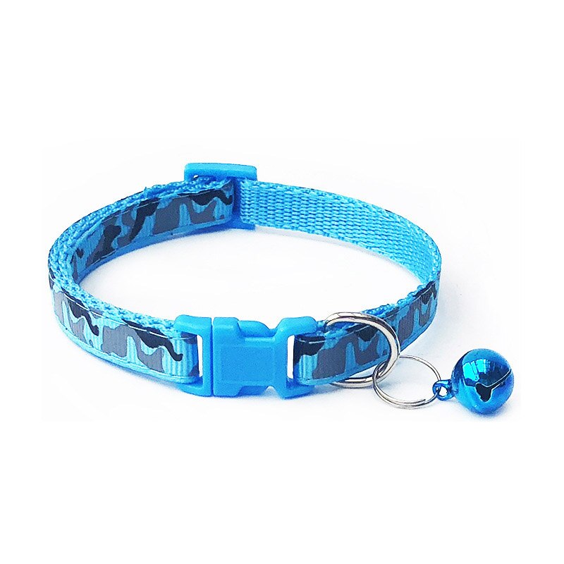 Collar de poliéster para mascotas, correa de cuello de camuflaje con campana, hebilla ajustable, para perros y gatos, accesorios para cachorros, gato: Azul