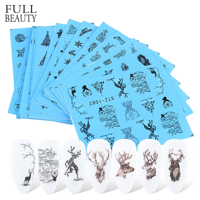 16 Stuks Zwart Elanden Nail Art Stickers Gemengde Kerst Antler Animal Decals Water Slider Folies Set Nagels Accessoires CHSTZ1082-1097-1