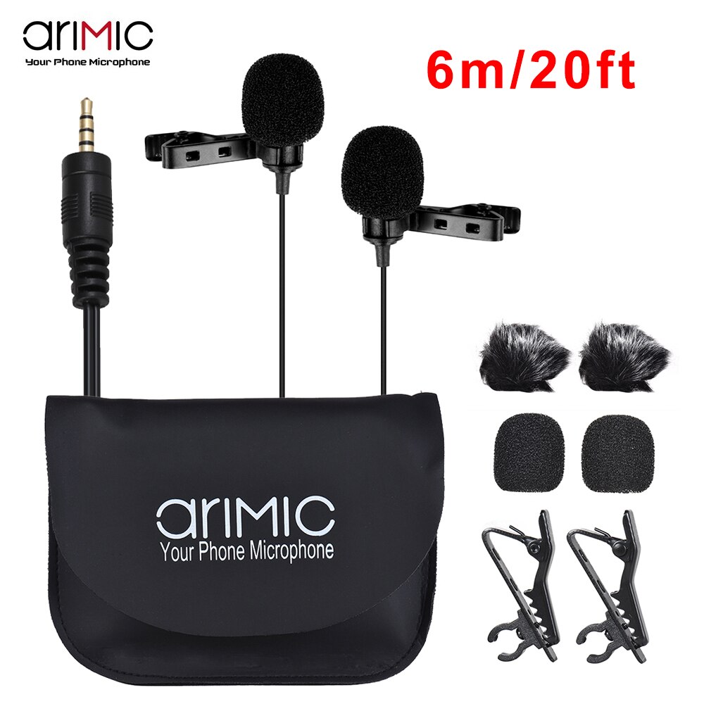 Microfono Lavalier Ulanzi Arimic - Cavo 1.5m/6m - Microfono Condensatore Cablato per iPhone, Android, iPad, DSLR: 6m