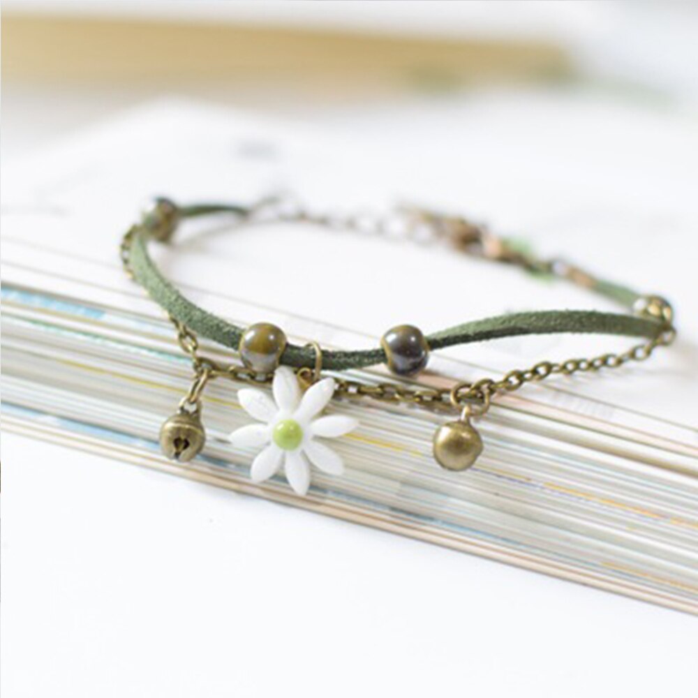 Flerlags koreansk klokke nylon reb porcelæn perle armbånd søde smykker tilbehør til studerende og teenagere til kvinder