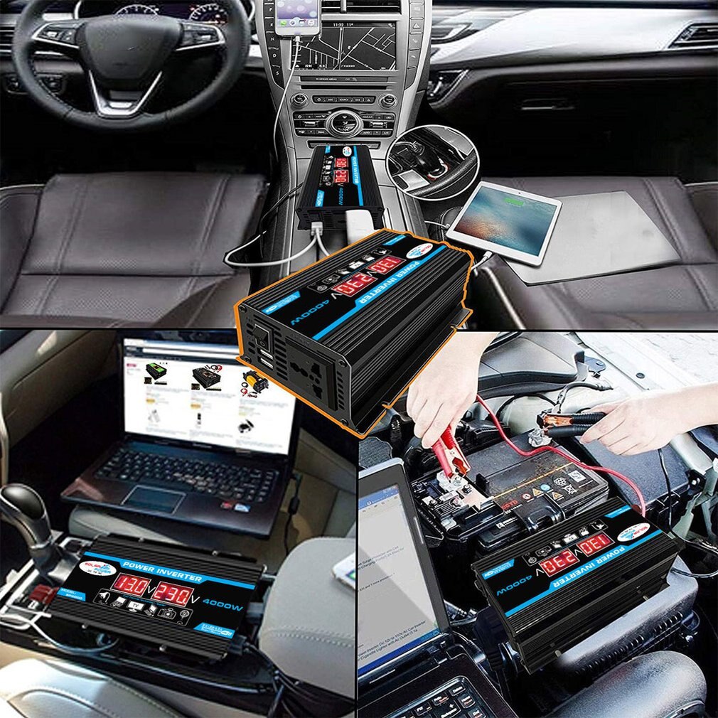 Hurtig 4000w digital bil inverter 12v to 220v modificeret sinusbølge inverter spændingsomformer + lcd display lav pris