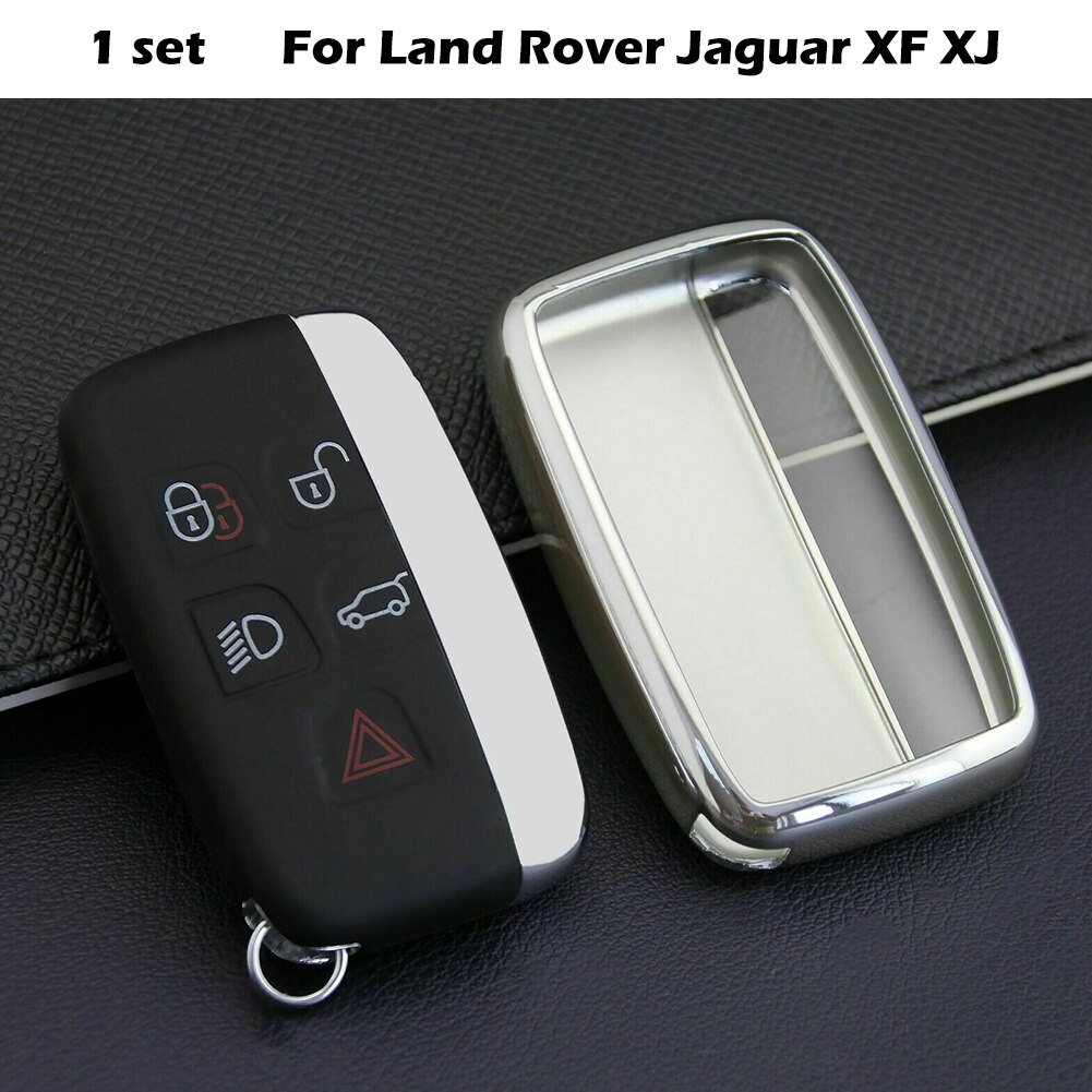 Sølv bil nøglering fob cover case tilbehør til land rover jaguar xf xj bil alarmsystem universal bil låsekontrol