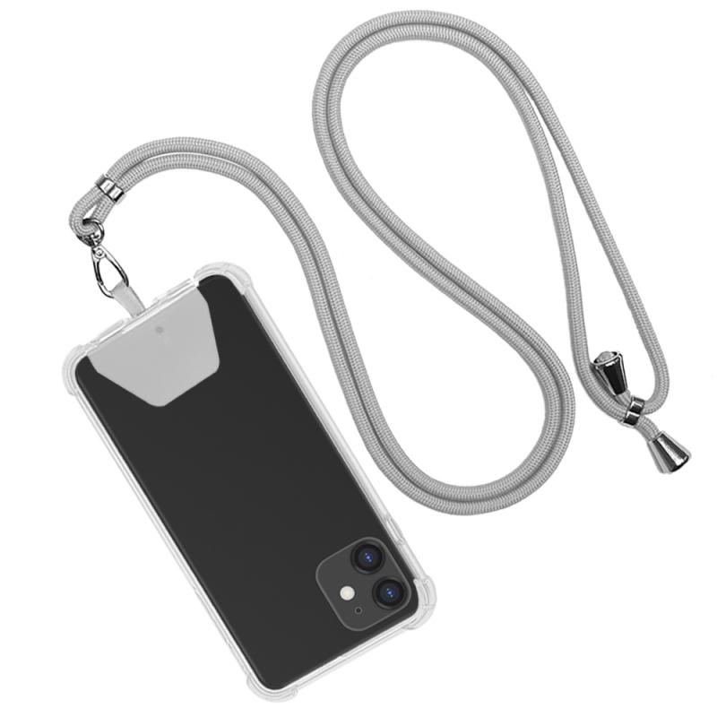 Universele Mobiele Telefoon Siliconen Case Shell Patch Lanyard Afneembare Verstelbare Nylon Hals Lanyard Pols Touw Veiligheid Anti-Verloren: 01 gray