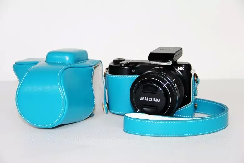 Blauw Rosered Kleur PU Camera Lederen Tas Case Voor Samsung NX2000 NX1000 Digitale SLR Camera met Schouderband