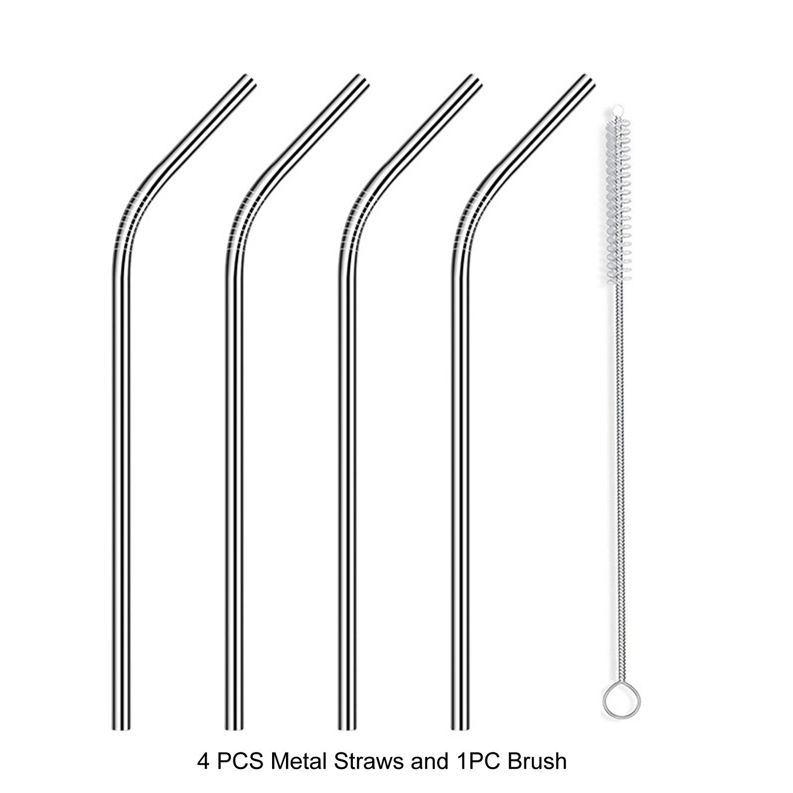 House Reusable Stainless Steel Straws Metal Straight Bent Drinking Straws with Cleaner Brush Reusable Straw Party Bar Accessorie: Silver