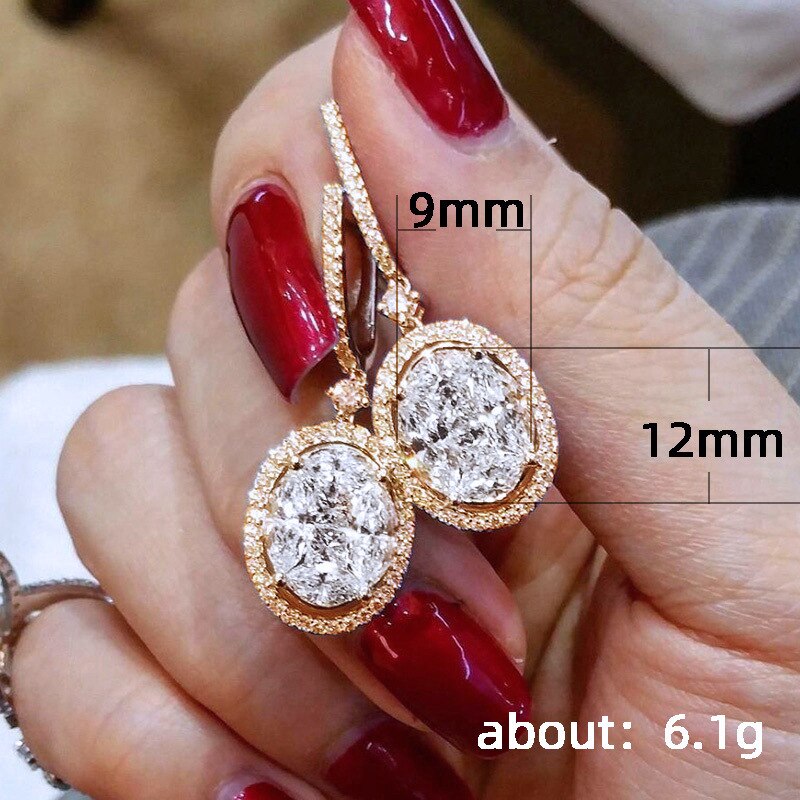 Cute Female White Crystal Earrings Charm Gold Silver Color Wedding Earrings For Women Luxury Hollow Oval Dangle Earrings