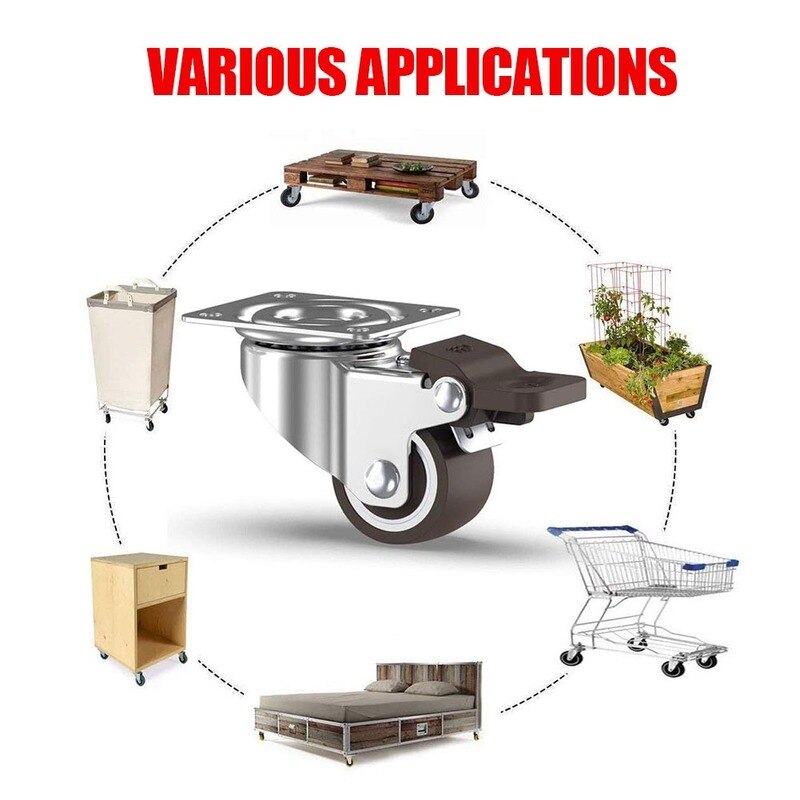 4PCS Caster Wheels With Brakes Noiseless Rubber 1 Inch Swivel Moving Dolly Wheels For Furniture Cabinet Trolley Caster Trolley
