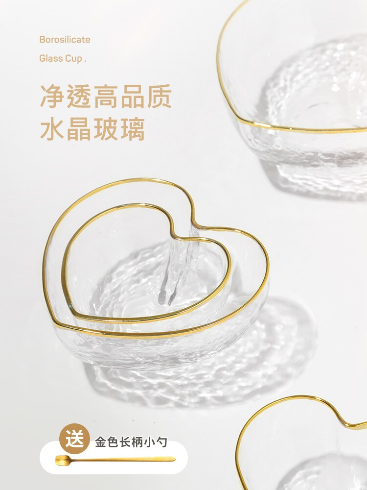 Bord doré coeur pêche ménage saladier bol en verre assiette transparent dessert fruits style japonais salade vaisselle