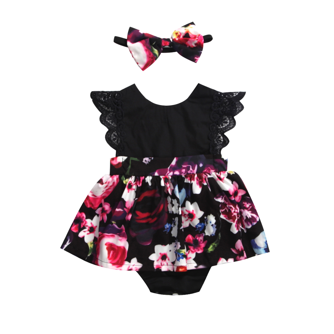 Pequeña hermana y hermana mayor 2 uds. Bebé niña pequeña niños de encaje sin mangas vestido de mameluco vestidos de de verano + diadema: Little Sister 12M