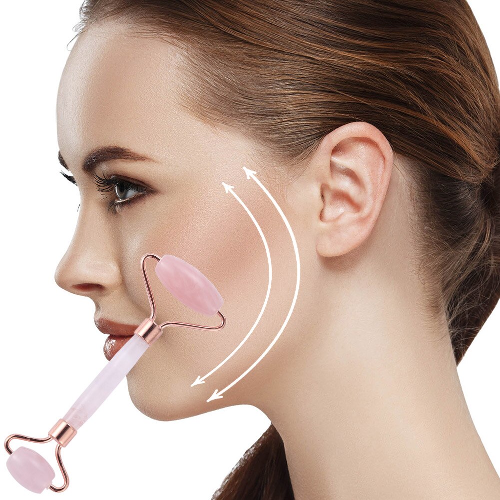 1PC Rose Quartz Visage Massage Rouleau Double Tête Visage Mince Masseur Outil De Levage Anti-Rides Rouleau de Massage Directe