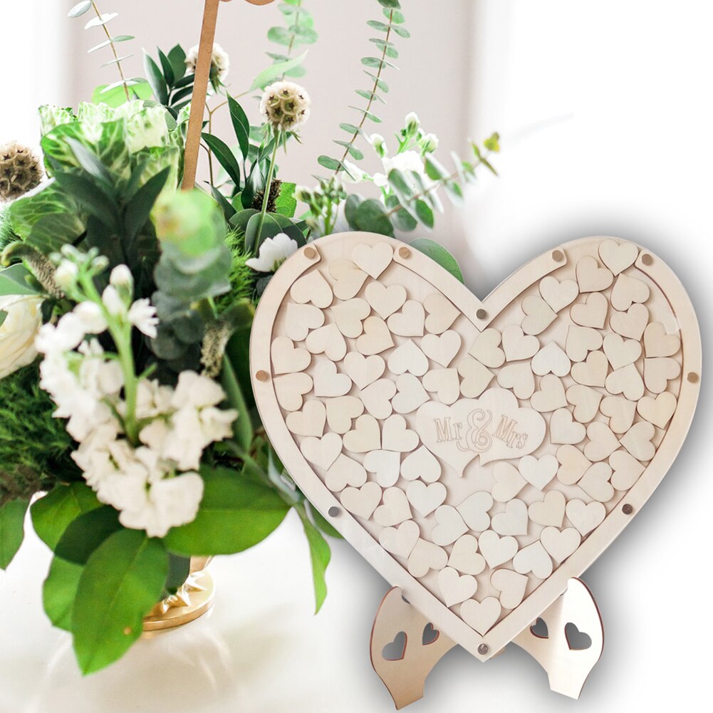 Wedding Heart Shape Decoration Rustic Signature Craft Wooden DIY Home Guest Book With Stand Ornaments Sweet Frame Party