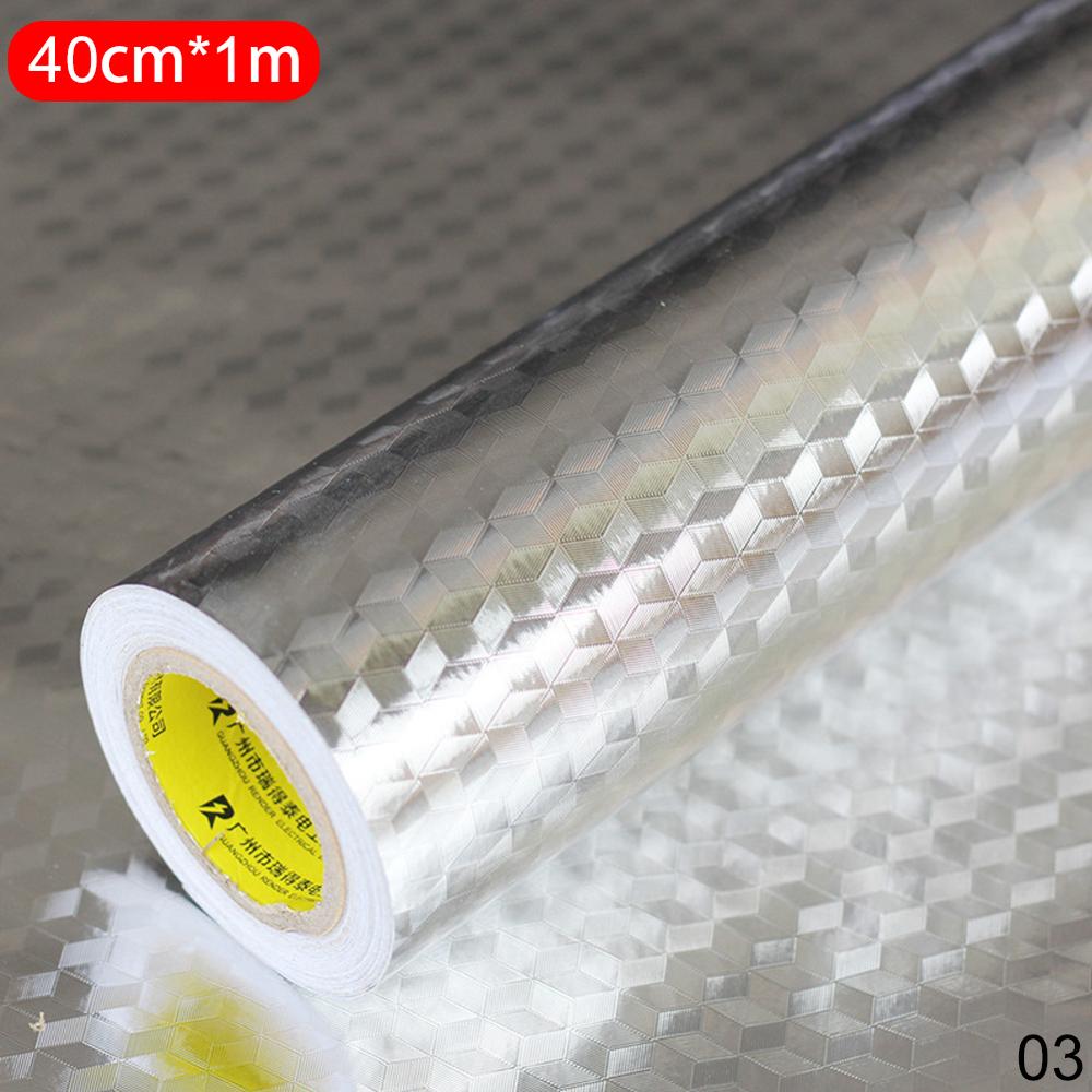 Self Adhesive Kitchen Oil-proof Anti-fouling Heat Resisting Aluminum Stickers Foil Gas Stove Cabinet Hearth Kitchen Wallpapers: B 40X100cm