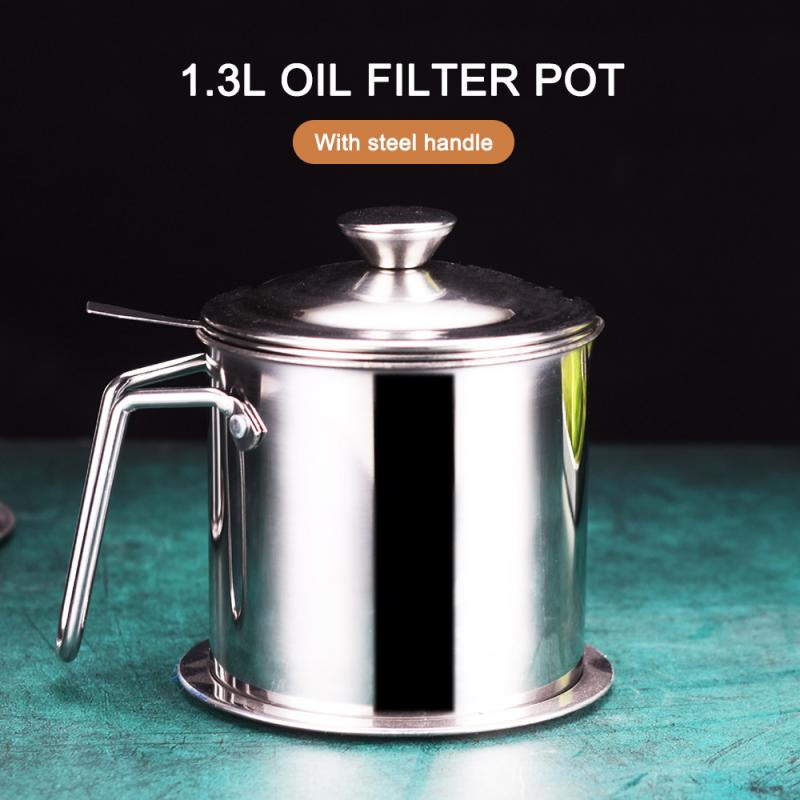 1.3L Rvs Reuzel Tank Olie Filter Pot Grote Capaciteit Filter Olie Separator Opslagtank Keuken Gereedschap Olie Fles Met deksel