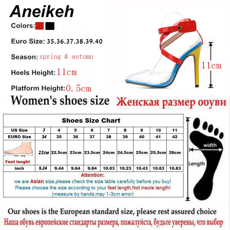 Aneikeh 2022 PVC Women Shoes Pointed end High Heels Sandals Summer Party Wedding Dress Shoes Cross Strap Ankle Buckle Sandals