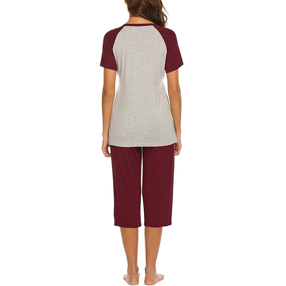 Femmes allaitement hôpital soins infirmiers pyjama ensemble élastique manches courtes pour maternité automne taille réglable hauts 3/4 pantalon maison
