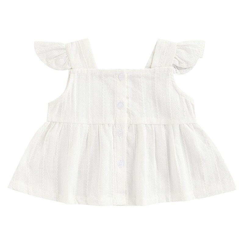 Tops de verano para niña pequeña, Camiseta con estampado de flores, manga con mosca, cuello cuadrado, cierre de botón, línea A