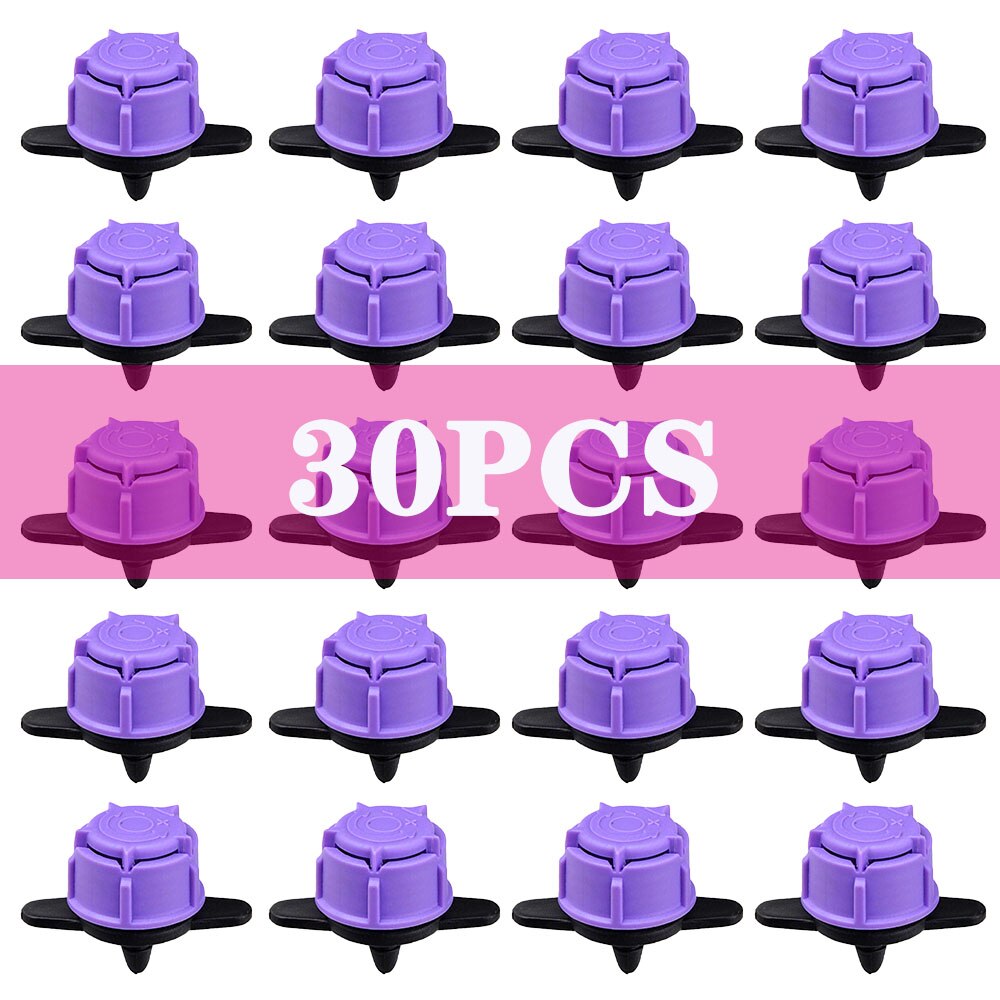 Adjustable 1/4 Irrigation Misting Dripper Sprinkler Head Hose Garden Micro Flow Drip Head Greenhouse Watering Tool for Garden: 30pcs 5-Hole Purple