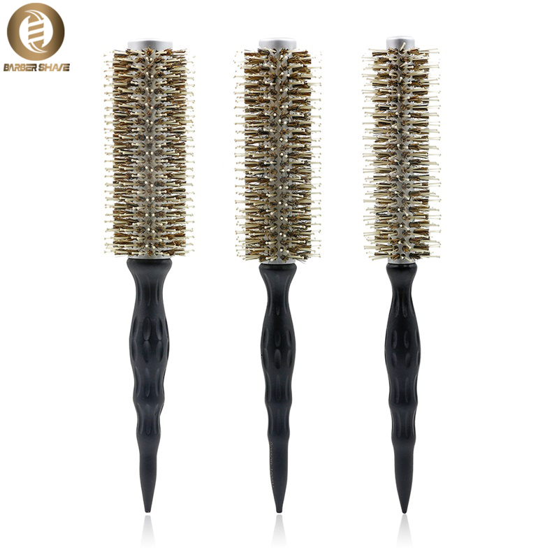 Escova redonda de cabelo profissional para salão de beleza, cerdas de javali de cerâmica, antiestática e resistente ao calor, ferramenta de estilo para cabeleireiro e barbeiro