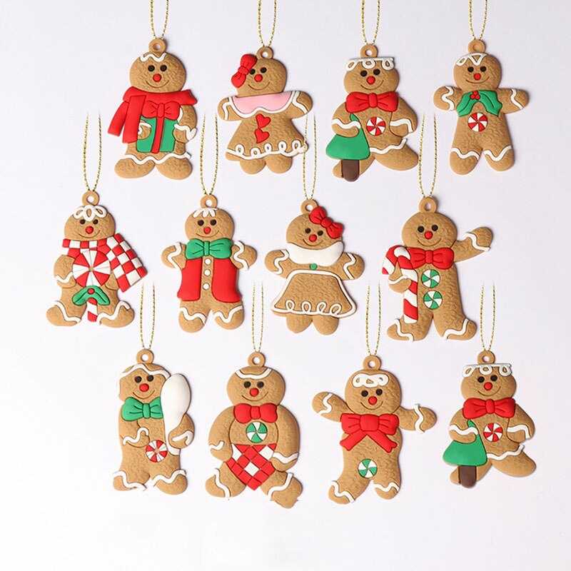 Gelukkig Nieuwjaar Kerst Gingerbread Man Kerstboom Ornamenten 12 Modellen Decoratie Opknoping Home Decoratie Kerst: 12pcs-L-A