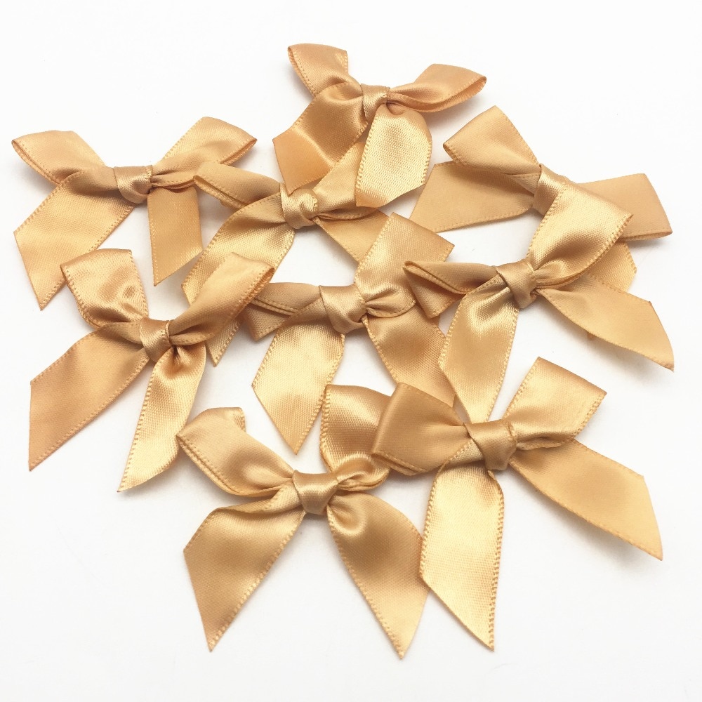 100 Stuks Licht Bruine Satijnen Lint Bows Decoratieve Strikjes Voor Pop Haar Accessoires Wedding Kaartmaken Embellishments Plakboek