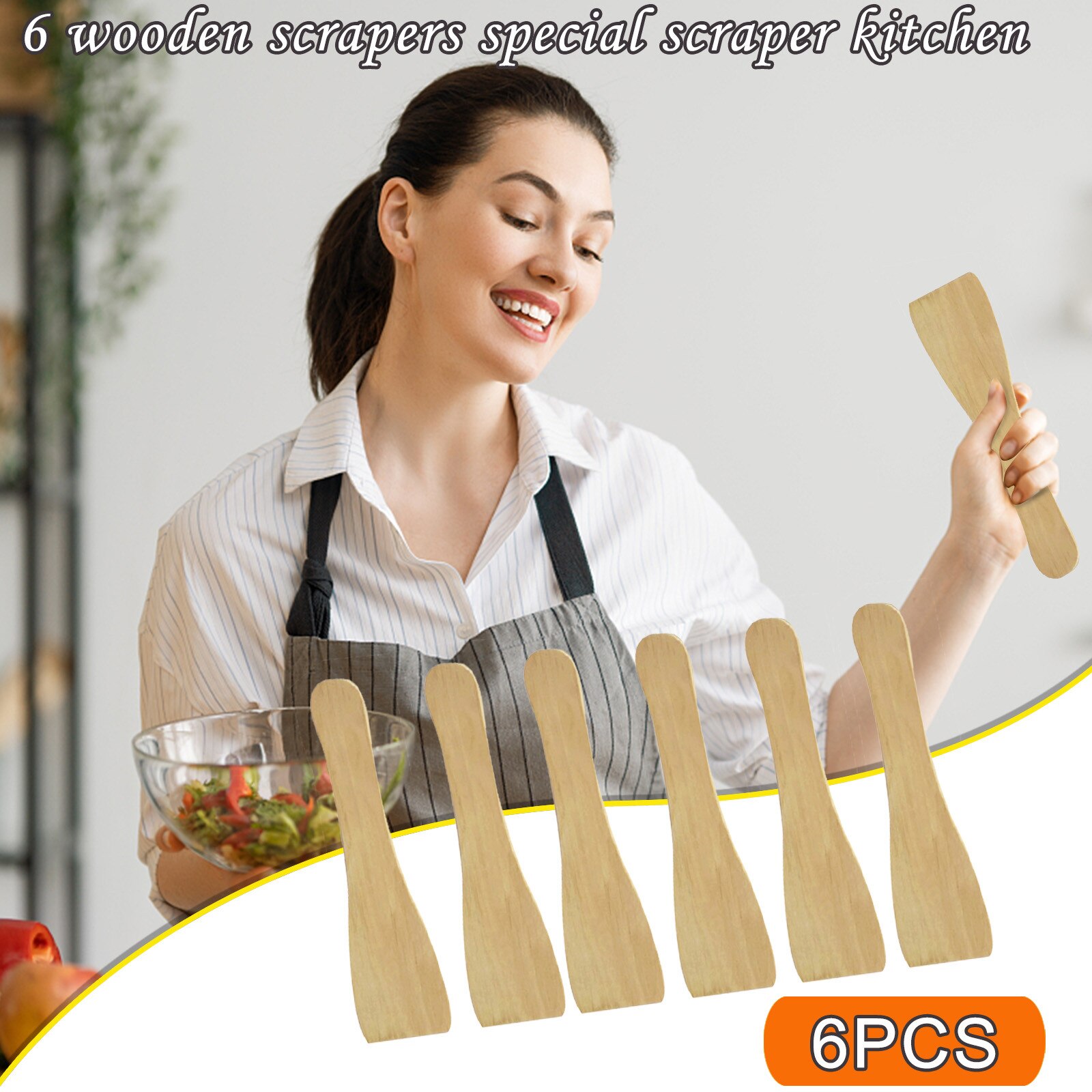 6PCS wooden scraper kitchen utensils with non-stick coating for household dining tables and pots and utensils Coutellerie: Default Title