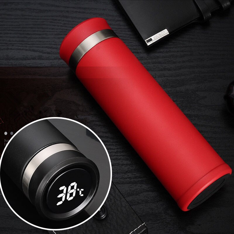 Temperatuur Display Thermosfles van Roestvrij Staal Water Fles Thermoskan Dubbele Muur Geïsoleerde Flessen Cup Thee Zetgroep: B-Red