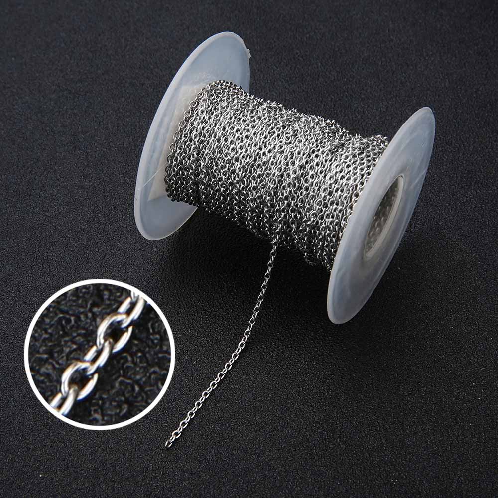 10 Yards/roll Stainless Steel Silver Tone 1mm 1.5mm 2mm 2.5mm 3mm Cross Link Bulk Chain for DIY Jewelry Making Findings Crafts