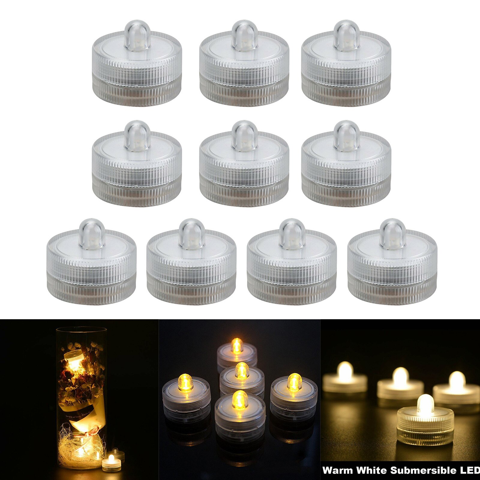 10pcs Realistic Bright Round Flickering Battery Operated Flameless LED Tea Light Waterproof for Wedding Party Seasonal Festival: Yellow Light
