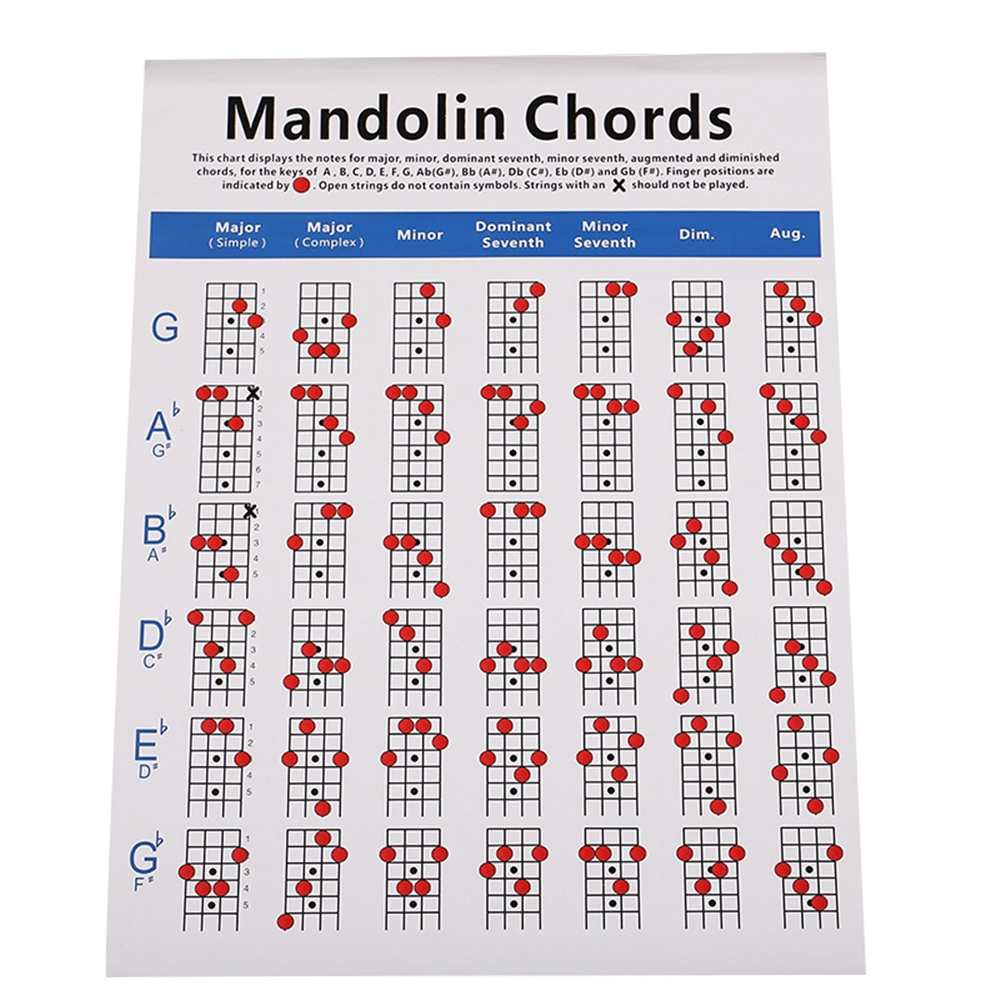 Mandolin Fretboard and Chord Chart Instructional Poster Fingering Chart Musical Stringed Instruments Accessories