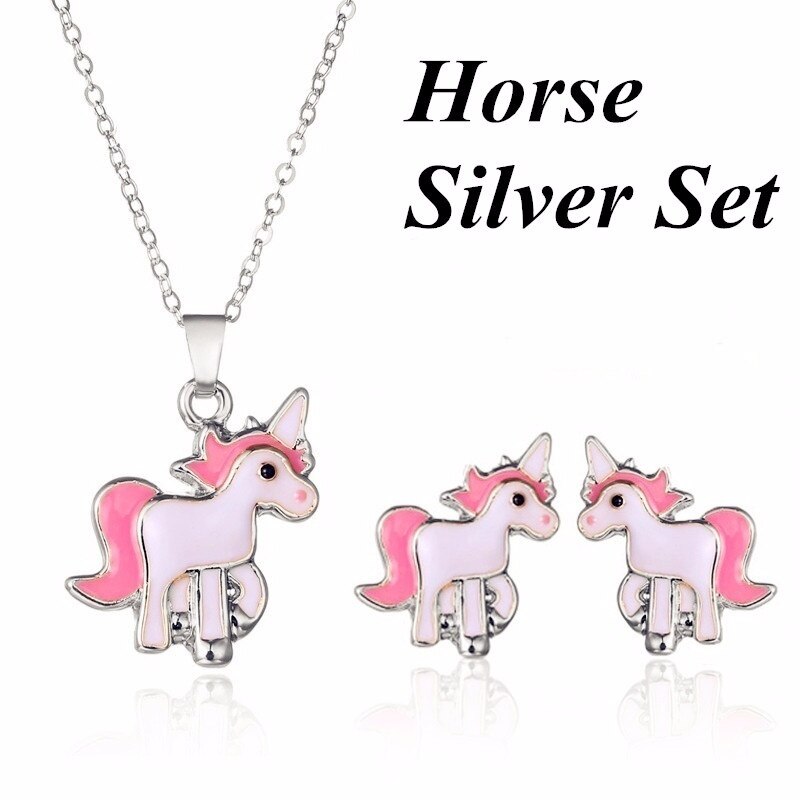 3 teile/satz Anhänger Halsketten Ring einstellen Rosa Pferd Einhorn Schmuck Zubehör Halsketten für Frauen Mädchen Bausätze Hochzeit Party: 8