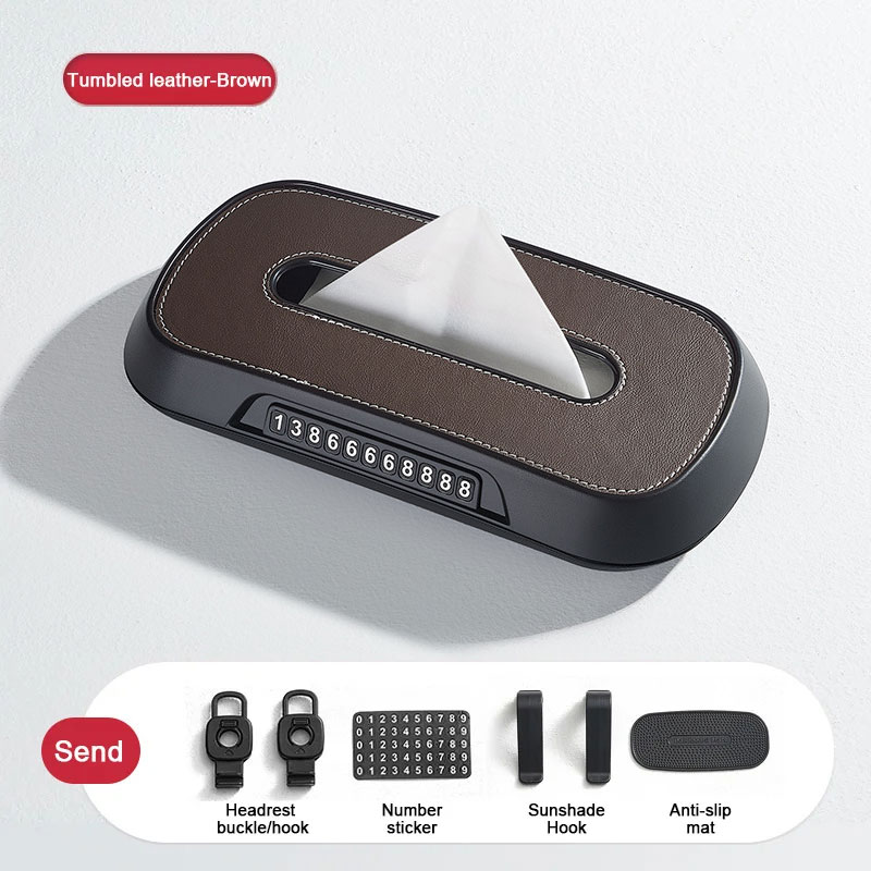 Lederen Auto Tissue Box Telefoonnummer Label Middenconsole Armsteun Servet Box Zonneklep Tissue Box Achterbank Tissue Case Fix Strap: Black