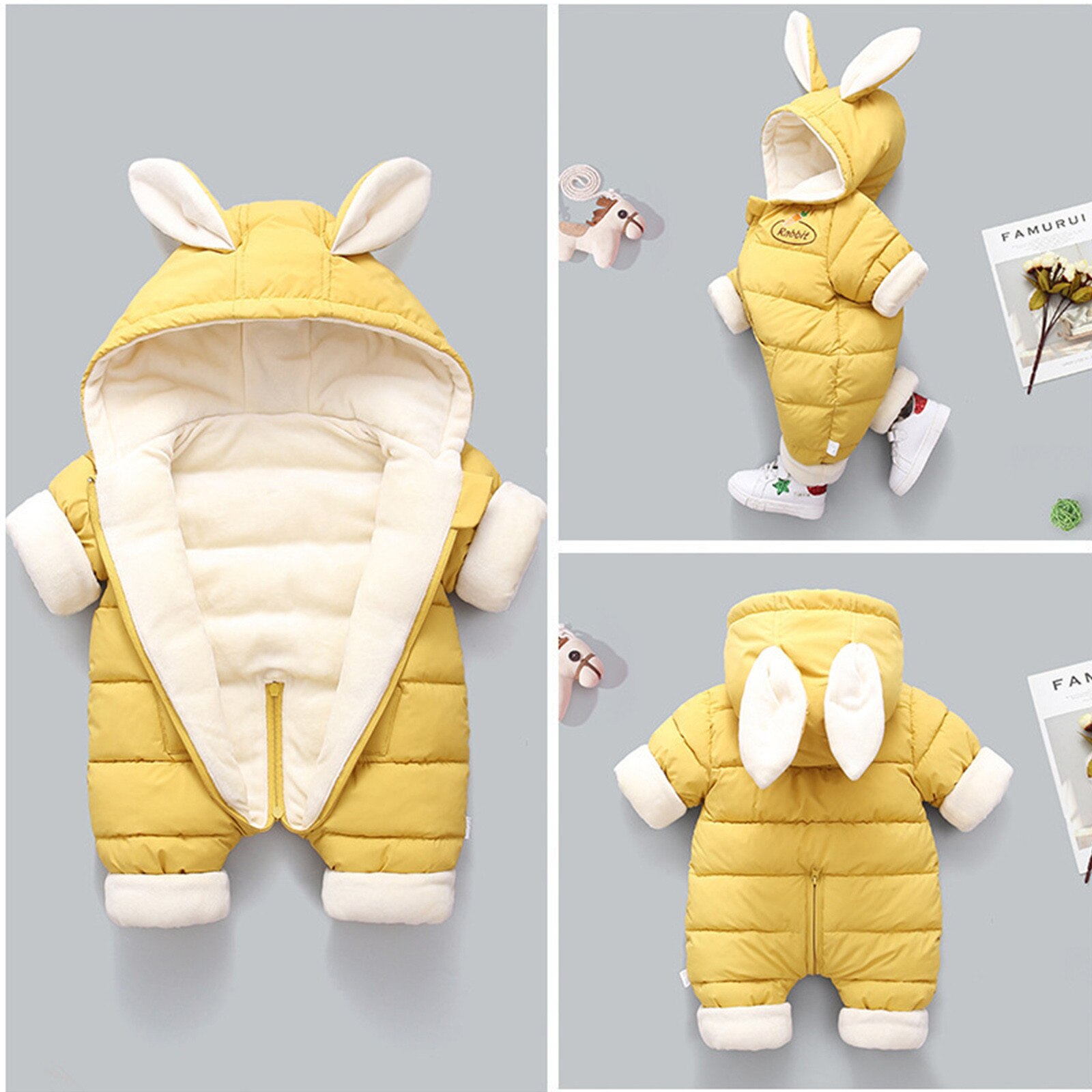 Newbor Baby Meisjes Jongens Romper Baby Winter Kleding Hooded Konijn Oor Dikke Jas Snowsuit Jumpsuit Kinderen Algehele 0-18M