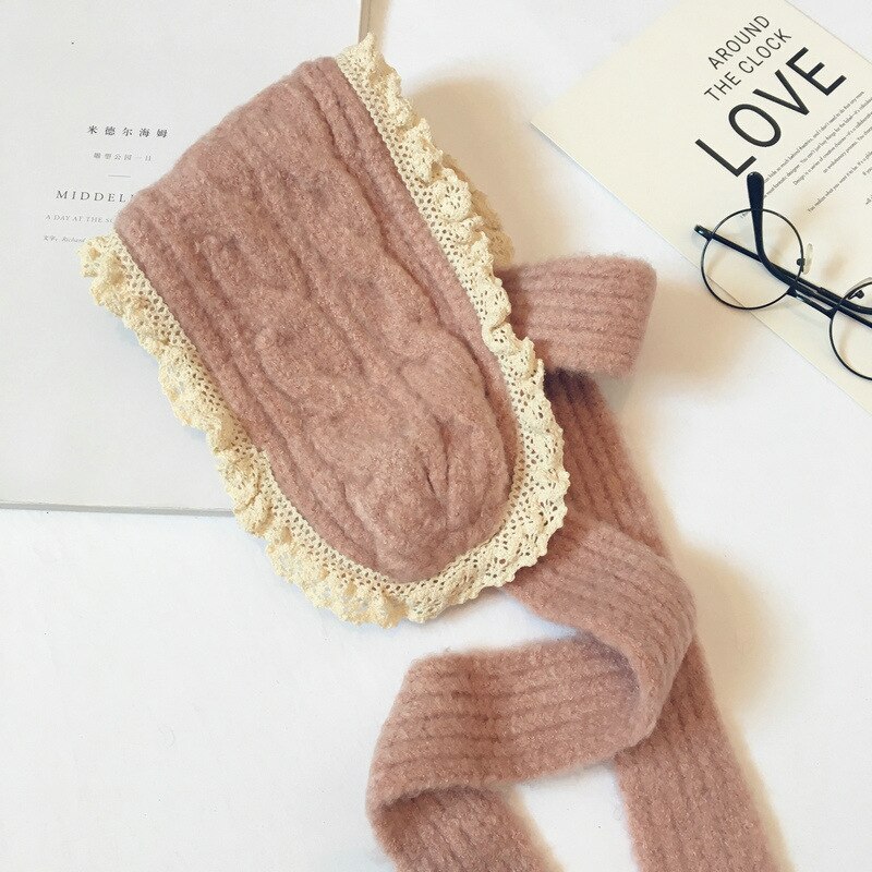 Oreillettes en dentelle pour bébés filles, couvre-oreilles en laine tricoté pour l'hiver, de Style japonais et coréen, mignon et bambins: pink