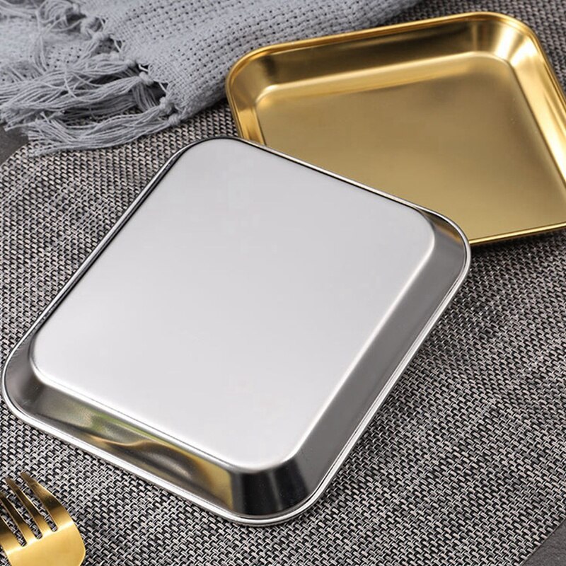 Square Plate Buffet Plate Fruit Plate Barbecue Plate Commercial Flat Base Kitchen Utensils 304 Stainless Steel
