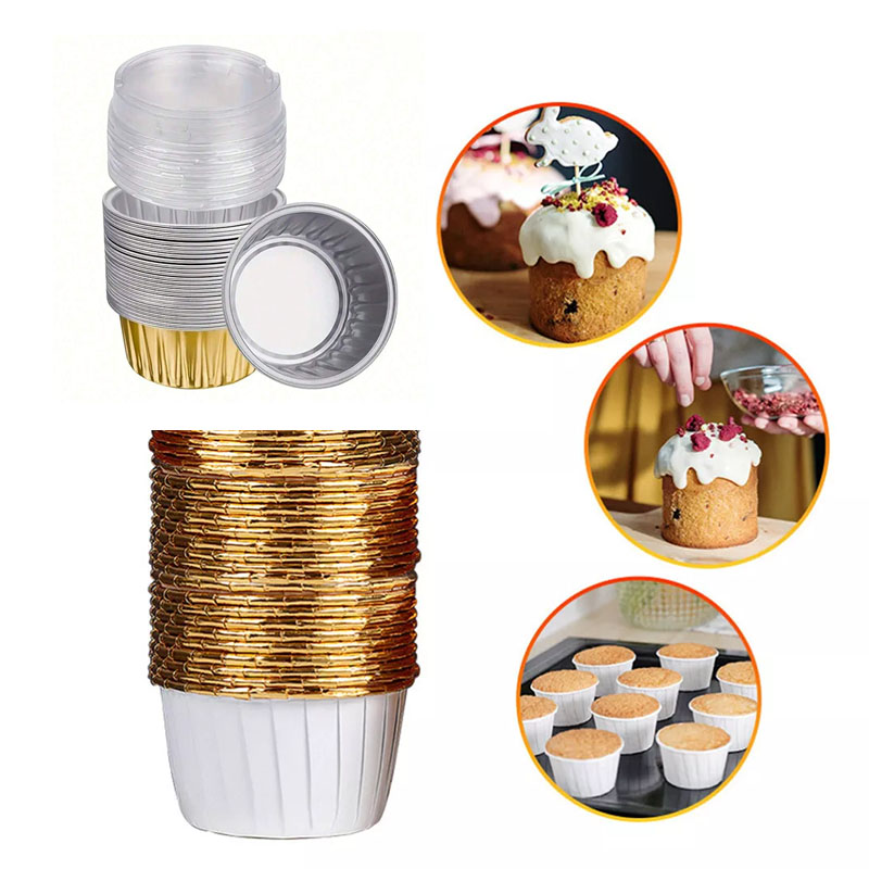 Stampi per crostate usa e getta in foglio di alluminio con coperchi mini stampi per torte e cupcake per forniture da cucina da asporto per forno e congelatore