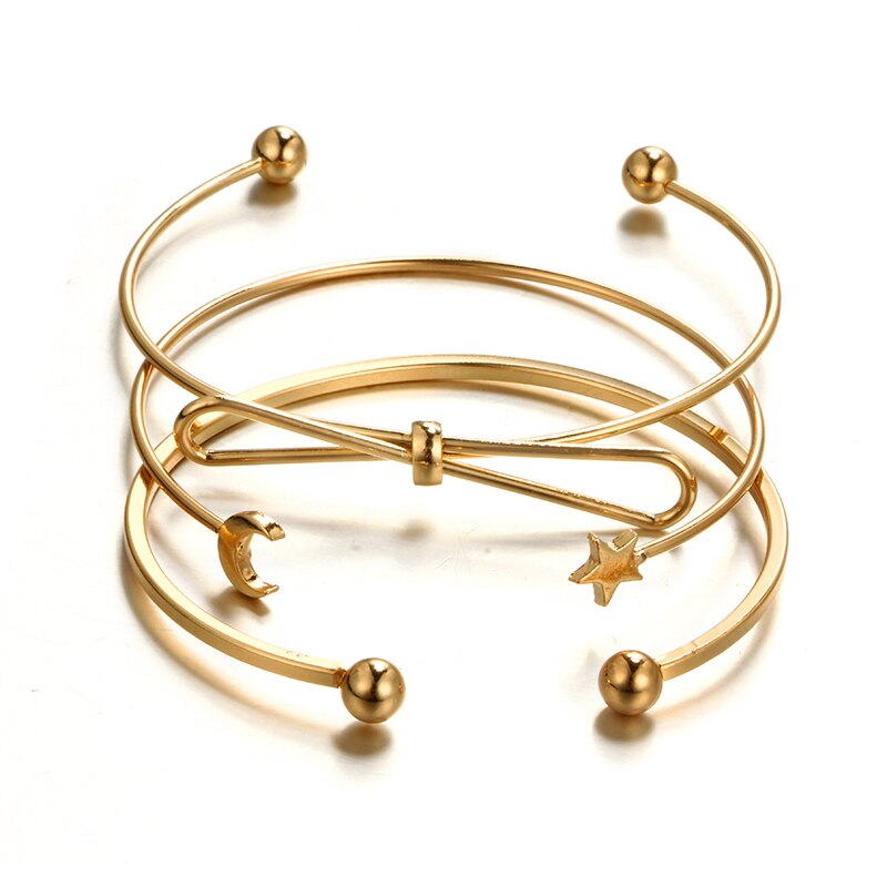 Docona-Conjunto de pulseras de aleación de Metal multicapa para mujer, brazalete bohemio de cristal y piedra media luna, corazón, hoja de árbol, joyería de boda, 9 estilos: 4291-gold