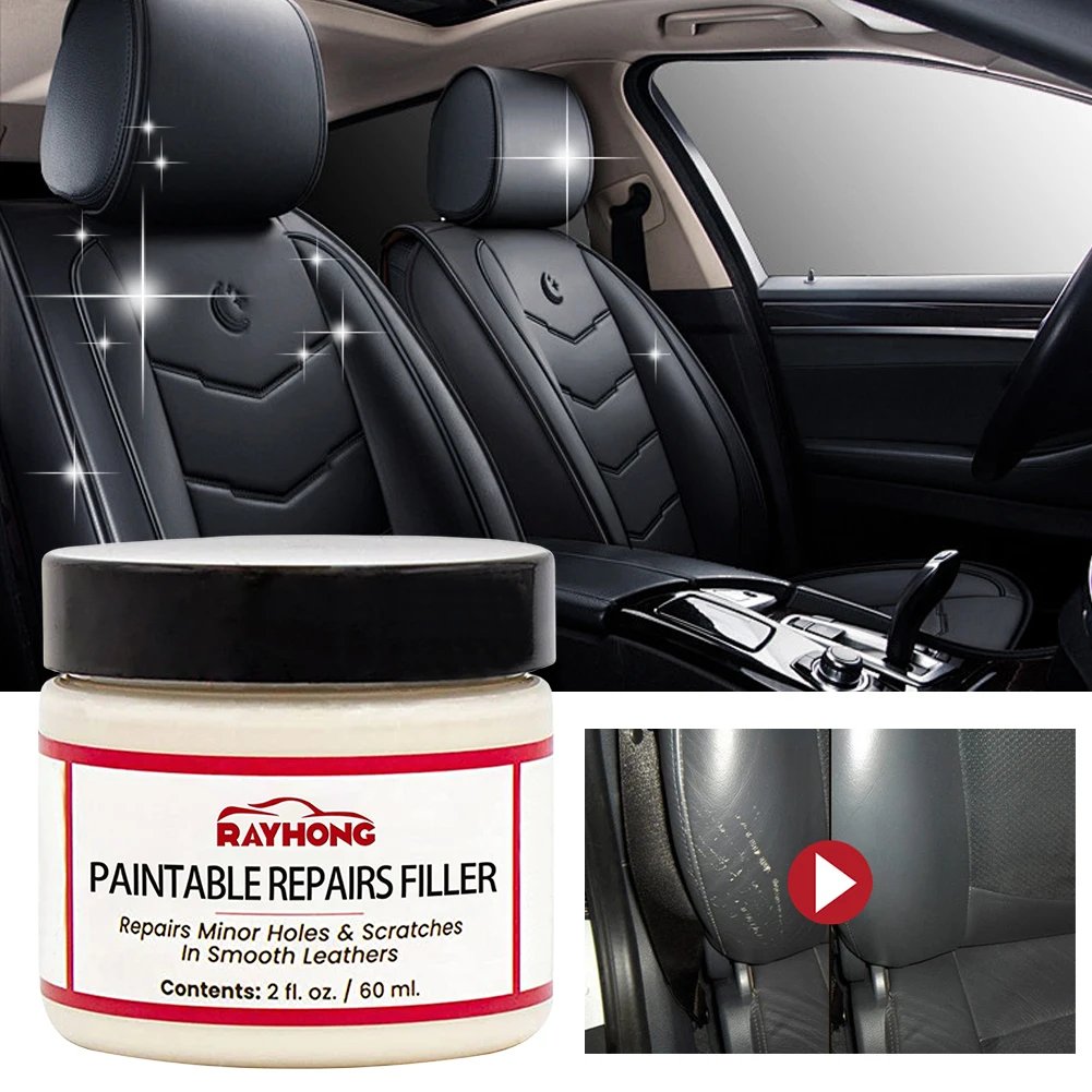 Pasta de relleno de cuero para asiento de coche, pasta de reparación de arañazos, crema de restauración de cuero Natural, relleno de agujeros para quemaduras y grietas, 60ml