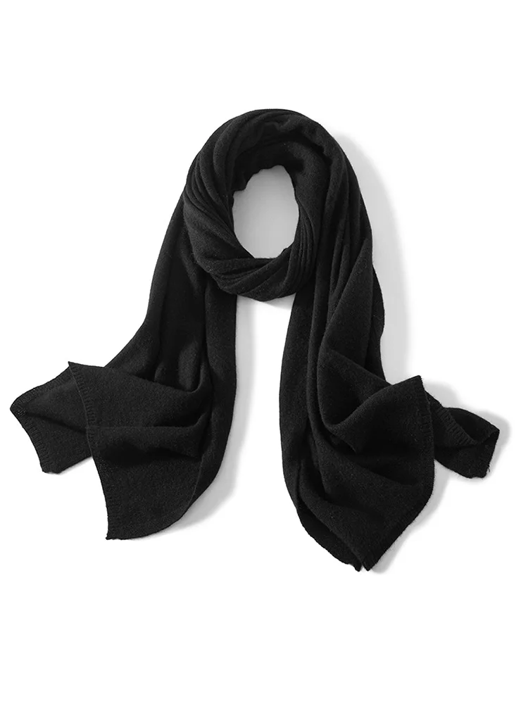 Bufanda de Cachemira de lana para mujer, Pashmina sólida básica, bufandas grandes simples, chal de Cachemira, envolturas exteriores ligeras, Hijab Delgado, Otoño e Invierno: Negro