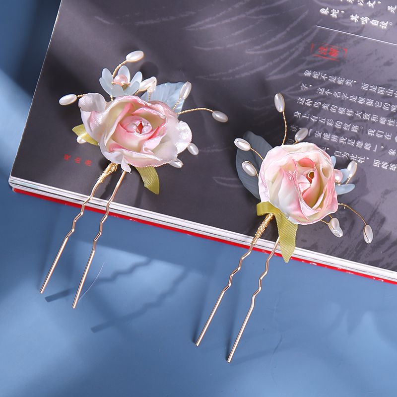 Vintage Chinese Bloem Haaraccessoires Voor Vrouwen Hanfu Roze Haarspeld: 1 pair hair fork
