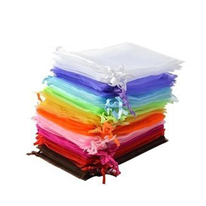 50 st 9*12cm organza påsar med dragsko för bröllopsväskor smyckespåsar (slumpmässig färg)