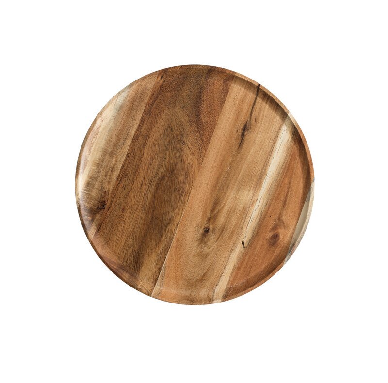 Novelty Wood Dinner Plate Wooden Dessert Serving Tray Round Oval Solid Plates Fruit Dishes Saucer Tea Dinnerware Tableware Set: Acacia / S