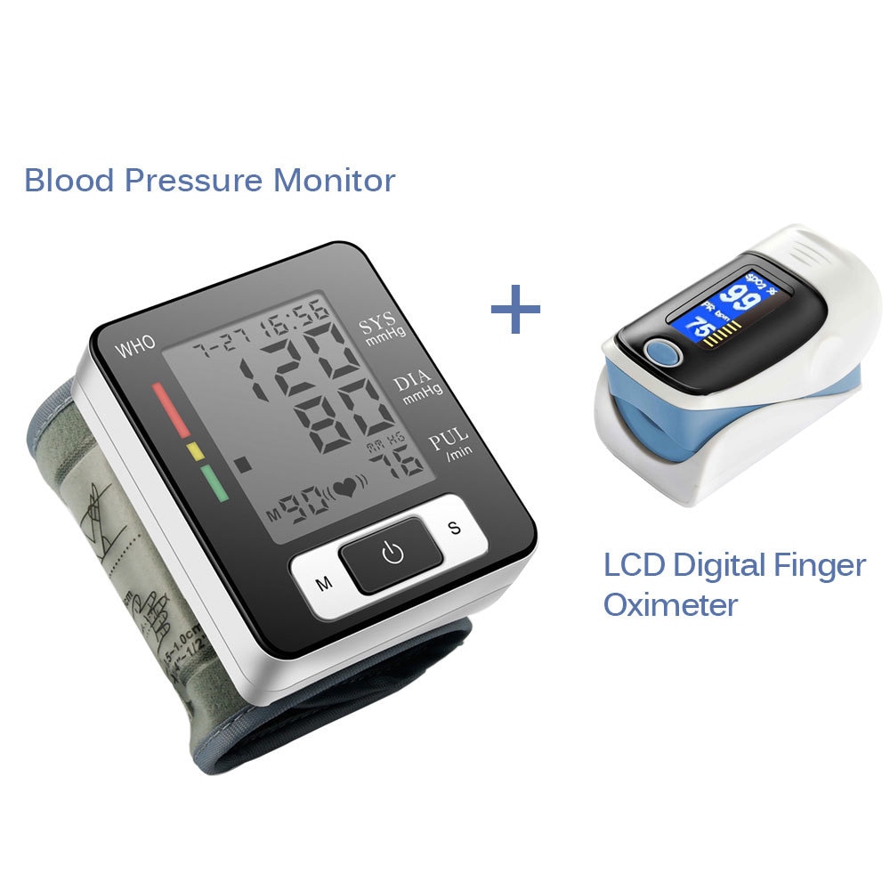 Digital Wrist Blood Pressure Monitor Portable Automatic Sphygmomanometer Blood Pressure Meter And LCD Digital Finger Oximeter