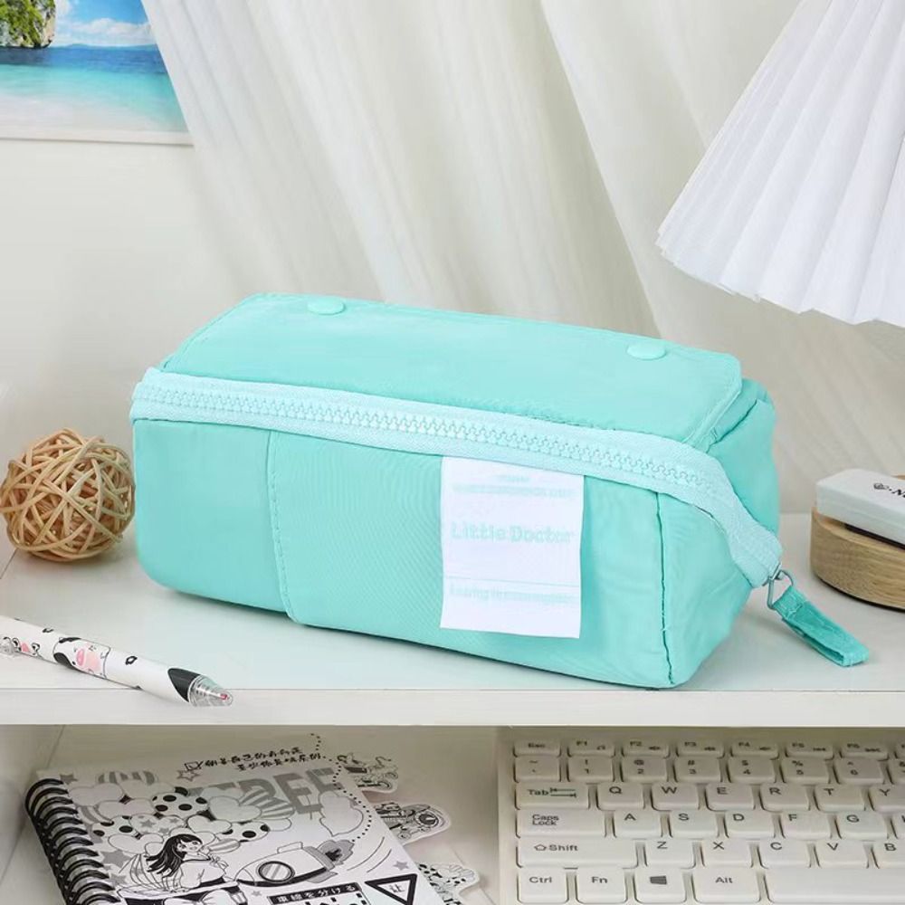 Canvas Prism Pencil Case Large Capacity Sweet Color Stationery Organizer Multi-layer Stationery Storage Pouch Student Supplies: WHITE